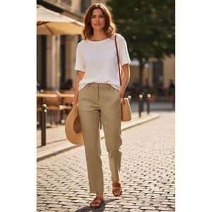 Evan Picone Tan Lined Dressy Workwear Classy Linen Straight Leg Pants 10P #